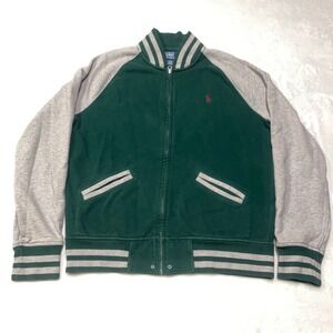 VTG Polo Ralph Lauren Varsity Jacket Full Zip size M Sweatshirt Pockets Green‎